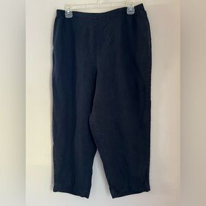 Flax Linen Crop Pants Women’s M (10-14) Black Pull On Tapered Lightweight Hemmed